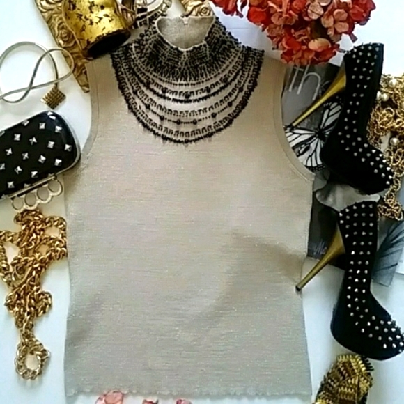 GRACE ELEMENTS Beaded Mock Neck Cocktail Pullover Sweater Top - Picture 3 of 8